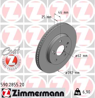 ZIMMERMANN Bremseskive 590285520 foraksel ventileret 282mm 25mm for SUZUKI TOYOTA