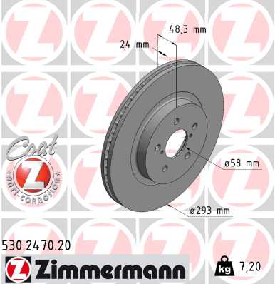 ZIMMERMANN Bremseskive 530247020 foraksel ventileret 293mm 24mm for SUBARU