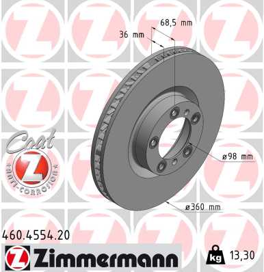 ZIMMERMANN Bremseskive 460455420 højre foraksel ventileret 360mm 36mm for PORSCHE