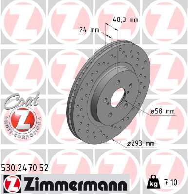 ZIMMERMANN Bremseskive 530247052 foraksel perforeret 293mm 24mm for SUBARU