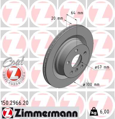ZIMMERMANN Bremseskive 150296620 bagaksel ventileret 300mm 20mm for BMW BMW (BRILLIANCE)