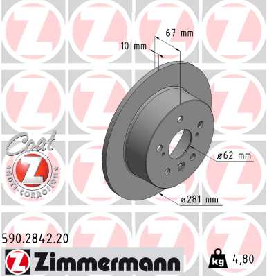 ZIMMERMANN Bremseskive 590284220 bagaksel fuld 281mm 10mm for LEXUS TOYOTA