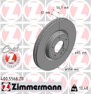 ZIMMERMANN Bremseskive 400556620 foraksel ventileret 354mm 32mm for MERCEDES-BENZ