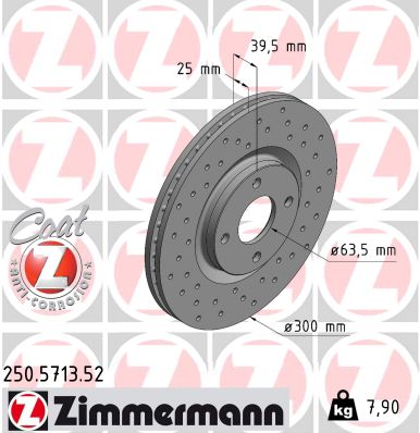 ZIMMERMANN Bremseskive 250571352 foraksel perforeret 300mm 25mm for FORD