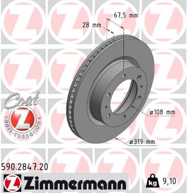 ZIMMERMANN Bremseskive 590284720 foraksel ventileret 319mm 28mm for TOYOTA