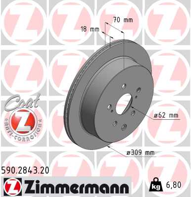 ZIMMERMANN Bremseskive 590284320 bagaksel indvendig ventileret 309mm 18mm for LEXUS