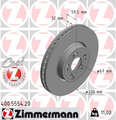 ZIMMERMANN Bremseskive 400555420 foraksel indvendig ventileret 330mm 32mm for MERCEDES-BENZ