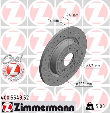 ZIMMERMANN Bremseskive 400554352 bagaksel perforeret 295mm 12mm for MERCEDES-BENZ