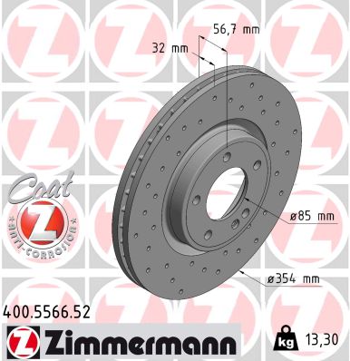 ZIMMERMANN Bremseskive 400556652 foraksel perforeret 354mm 32mm for MERCEDES-BENZ