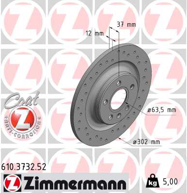 ZIMMERMANN Bremseskive 610373252 bagaksel perforeret 302mm 12mm for VOLVO