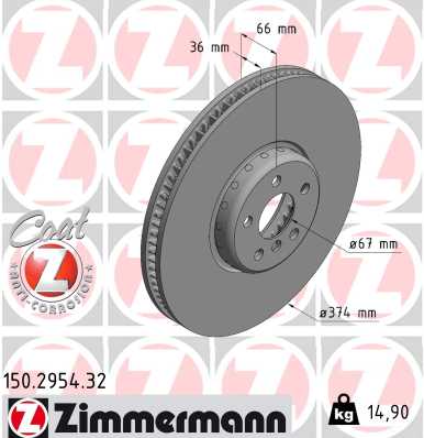 ZIMMERMANN Bremseskive 150295432 venstre foraksel 374mm 36mm for BMW
