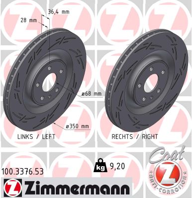 ZIMMERMANN Bremseskive 100337653 bagaksel lukket 350mm 28mm for VAG