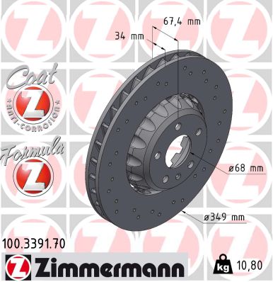 ZIMMERMANN Bremseskive 100339170 foraksel 349mm 34mm for AUDI