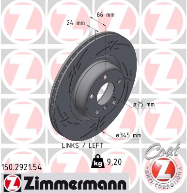 ZIMMERMANN Bremseskive 150292154 Bagaksel venstre lukket 345mm 24mm for BMW