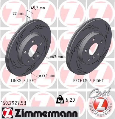ZIMMERMANN Bremseskive 150292753 foraksel lukket 294mm 22mm for BMW (BRILLIANCE) BMW MINI