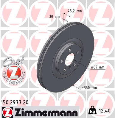 ZIMMERMANN Bremseskive 150297720 venstre foraksel ventileret 360mm 30mm for BMW