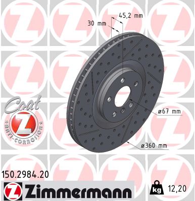 ZIMMERMANN Bremseskive 150298420 venstre foraksel lukket 360mm 30mm for BMW