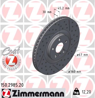 ZIMMERMANN Bremseskive 150298520 højre foraksel lukket 360mm 30mm for BMW