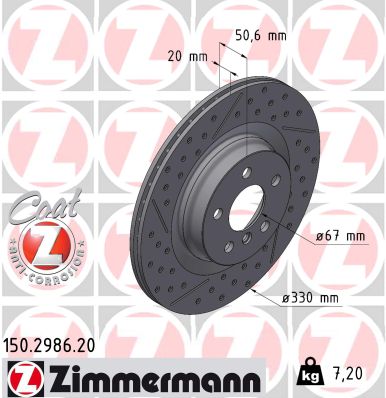ZIMMERMANN Bremseskive 150298620 Bagaksel venstre lukket 330mm 20mm for BMW