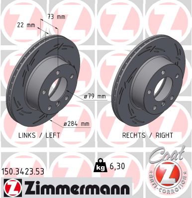 ZIMMERMANN Bremseskive 150342353 foraksel lukket 284mm 22mm for BMW