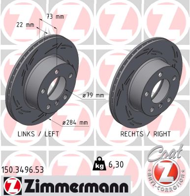 ZIMMERMANN Bremseskive 150349653 foraksel lukket 284mm 22mm for BMW