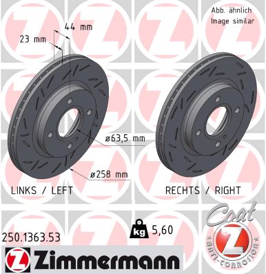 ZIMMERMANN Bremseskive 250136353 foraksel lukket 258mm 23mm for FORD