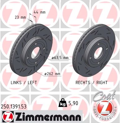 ZIMMERMANN Bremseskive 250139153 foraksel lukket 262mm 23mm for FORD