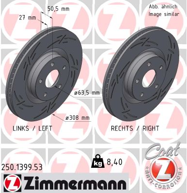 ZIMMERMANN Bremseskive 250139953 foraksel lukket 308mm 27mm for FORD