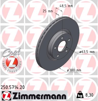 ZIMMERMANN Bremseskive 250571420 foraksel ventileret 300mm 25mm for FORD