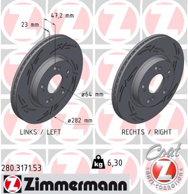 ZIMMERMANN Bremseskive 280317153 foraksel lukket 282mm 23mm for HONDA