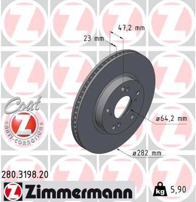 ZIMMERMANN Bremseskive 280319820 foraksel ventileret 282mm 23mm for HONDA