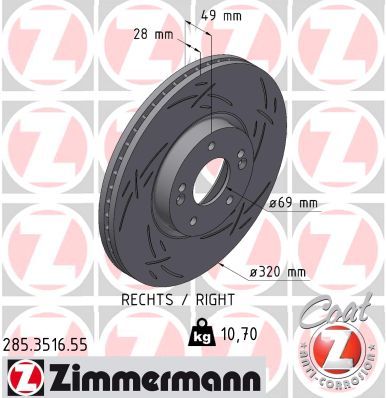 ZIMMERMANN Bremseskive 285351655 højre foraksel lukket 320mm 28mm for KIA HYUNDAI