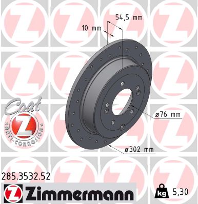 ZIMMERMANN Bremseskive 285353252 bagaksel perforeret 302mm 10mm for KIA (DYK) KIA