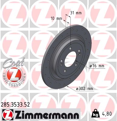ZIMMERMANN Bremseskive 285353352 bagaksel perforeret 302mm 10mm for KIA KIA (DYK)