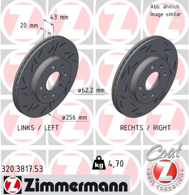 ZIMMERMANN Bremseskive 320381753 foraksel lukket 256mm 20mm for KIA