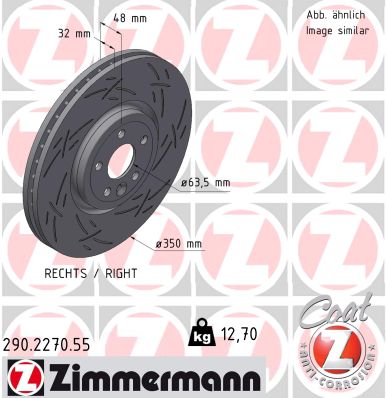 ZIMMERMANN Bremseskive 290227055 højre foraksel lukket 350mm 32mm for JAGUAR (CHERY) JAGUAR LAND ROVER