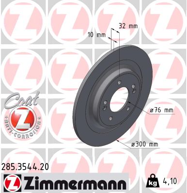 ZIMMERMANN Bremseskive 285354420 bagaksel fuld 300mm 10mm for HYUNDAI