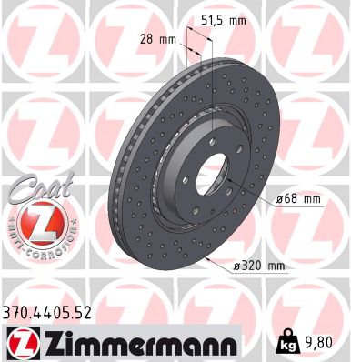 ZIMMERMANN Bremseskive 370440552 foraksel perforeret 320mm 28mm for MAZDA
