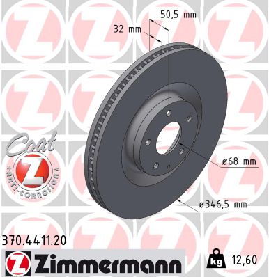 ZIMMERMANN Bremseskive 370441120 foraksel indvendig ventileret 347mm 32mm for MAZDA