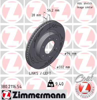 ZIMMERMANN Bremseskive 380211654 foraksel lukket 332mm 28mm for MITSUBISHI