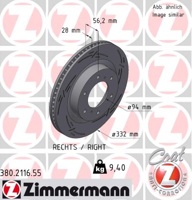 ZIMMERMANN Bremseskive 380211655 foraksel lukket 332mm 28mm for MITSUBISHI