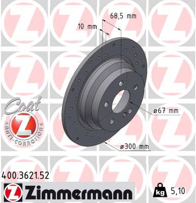 ZIMMERMANN Bremseskive 400362152 bagaksel perforeret 300mm 10mm for MERCEDES-BENZ (BBDC) MERCEDES-BENZ