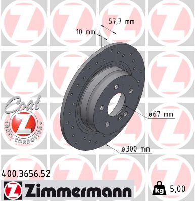 ZIMMERMANN Bremseskive 400365652 bagaksel perforeret 300mm 10mm for MERCEDES-BENZ MERCEDES-BENZ (BBDC)