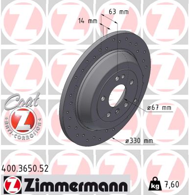 ZIMMERMANN Bremseskive 400365052 bagaksel perforeret 330mm 14mm for MERCEDES-BENZ