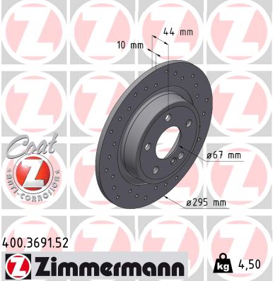 ZIMMERMANN Bremseskive 400369152 bagaksel perforeret 295mm 10mm for MERCEDES-BENZ (BBDC) MERCEDES-BENZ INFINITI