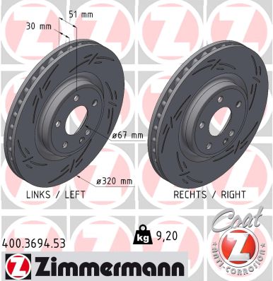 ZIMMERMANN Bremseskive 400369453 foraksel lukket 320mm 30mm for MERCEDES-BENZ (BBDC) MERCEDES-BENZ