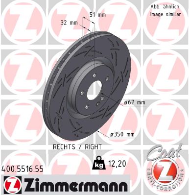 ZIMMERMANN Bremseskive 400.5516.55 højre foraksel lukket 350mm 32mm for MERCEDES-BENZ