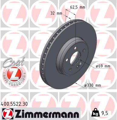 ZIMMERMANN Bremseskive 400552230 foraksel 330mm 32mm for MERCEDES-BENZ
