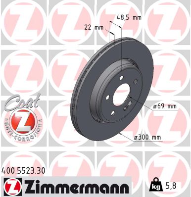 ZIMMERMANN Bremseskive 400552330 bagaksel 300mm 22mm for MERCEDES-BENZ