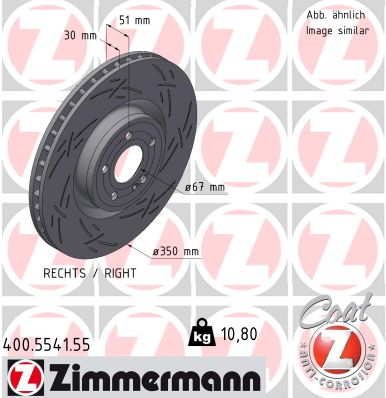 ZIMMERMANN Bremseskive 400554155 højre foraksel lukket 350mm 30mm for MERCEDES-BENZ